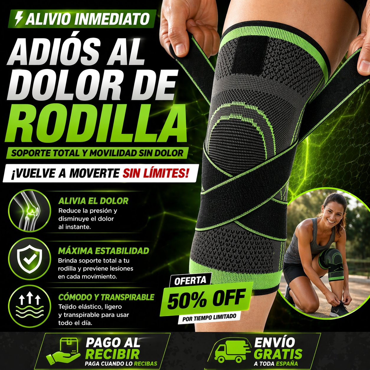 Rodillera Compresiva Ajustable – Máxima Protección y Comodidad para Deporte